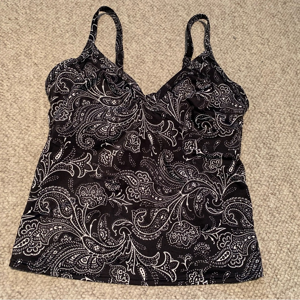Lands End Tankini Black and white size 6C